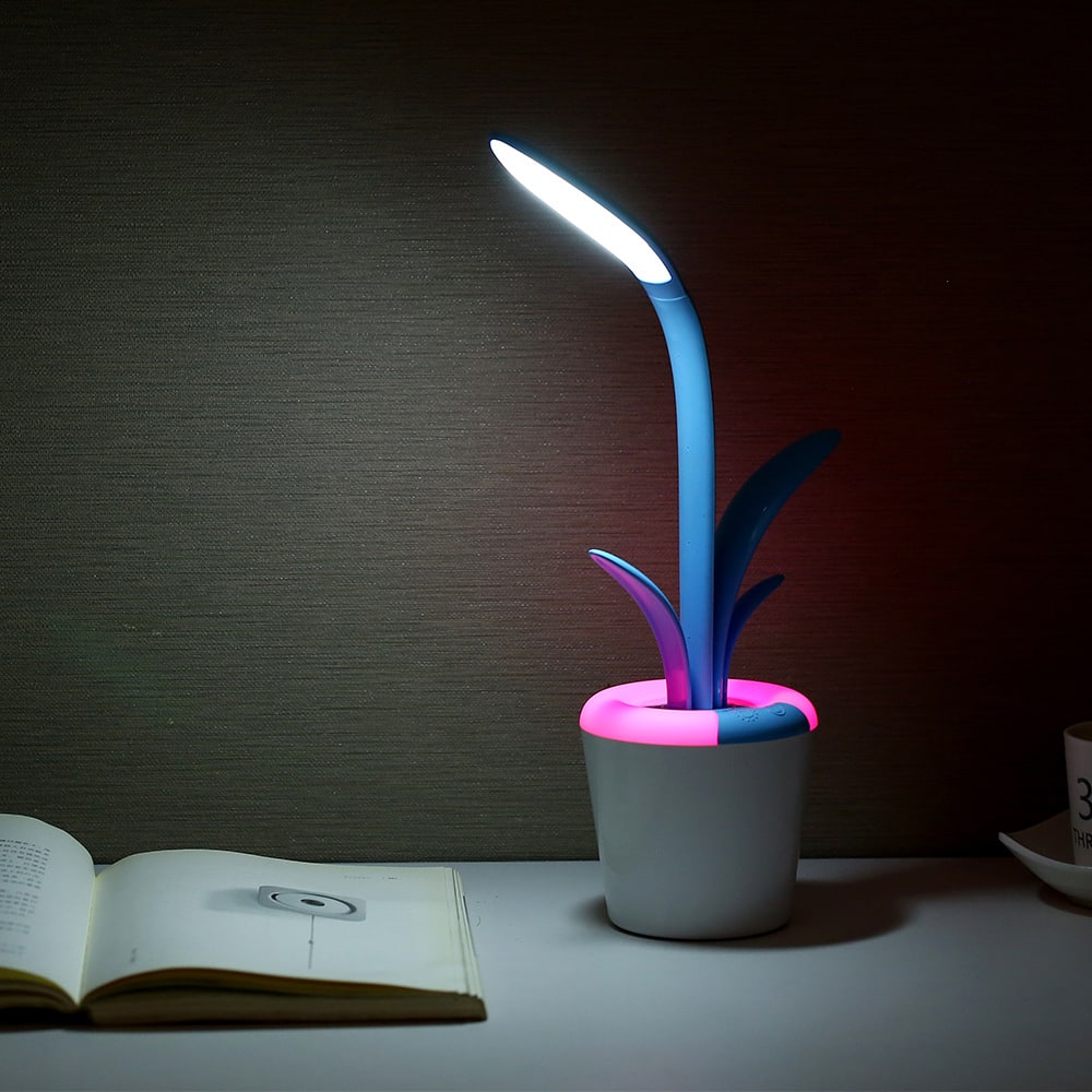 Schreibtischlampe in Pflanzenform für Kinder - wiederaufladbarer Akku, LED-Licht, flexibler Schwanenhals, USB-Laden