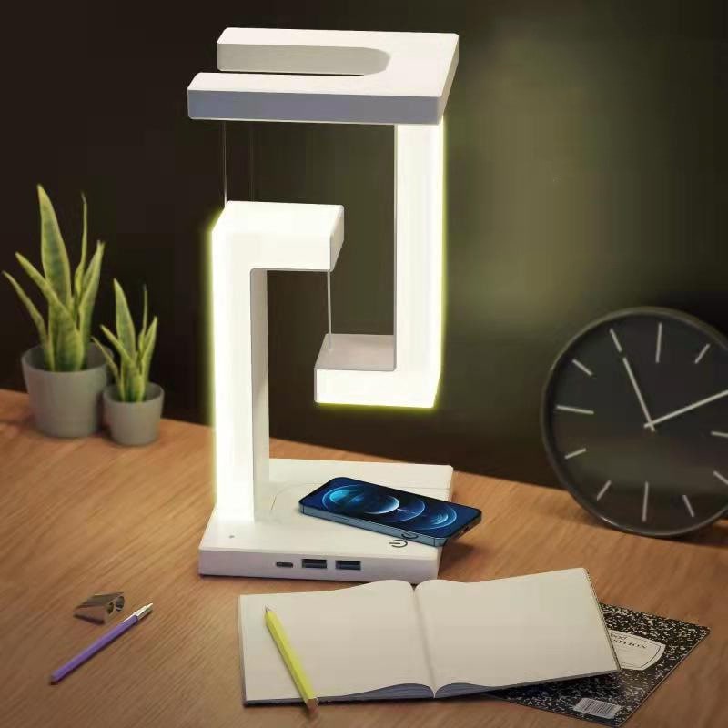 Lampe de table LED rechargeable pour enfants - design tensegrity flottant, recharge sans fil, port USB