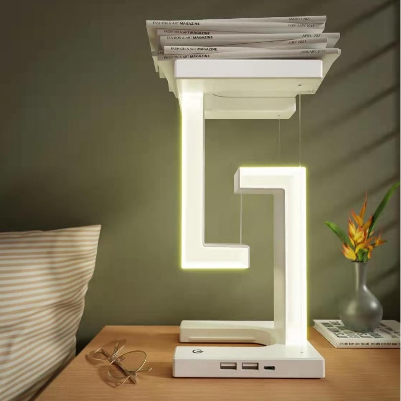 Lampe de table LED rechargeable pour enfants - design tensegrity flottant, recharge sans fil, port USB