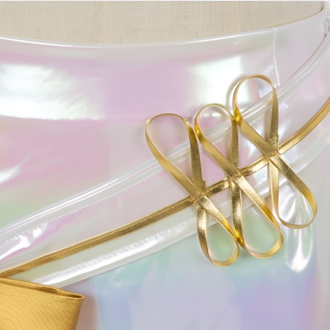 Iridescent K-pop-maid-cosplaykostumesæt, todelt sceneoutfit med gulddetaljer