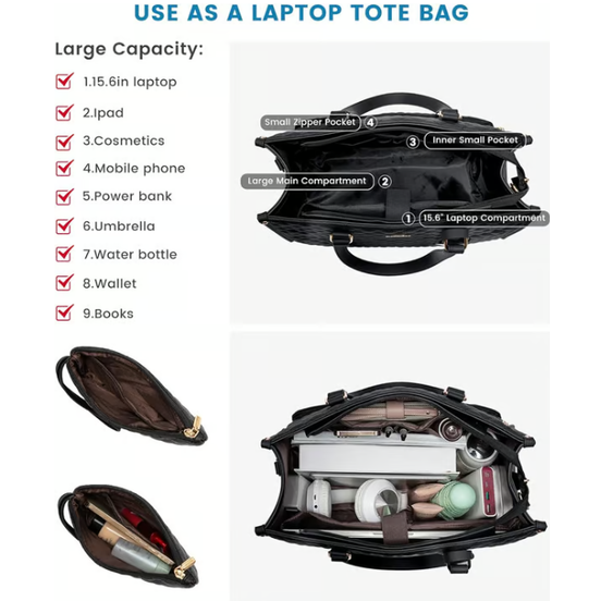 Gewatteerde laptoptas met gescheiden indeling en speciaal geïsoleerd lunchvak