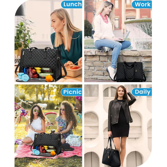 Gewatteerde laptoptas met gescheiden indeling en speciaal geïsoleerd lunchvak
