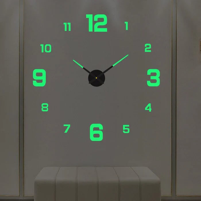 Large Long Wall Clock, 3D Adhesive Numbers, Minimalist Metal Hands, Vintage Style