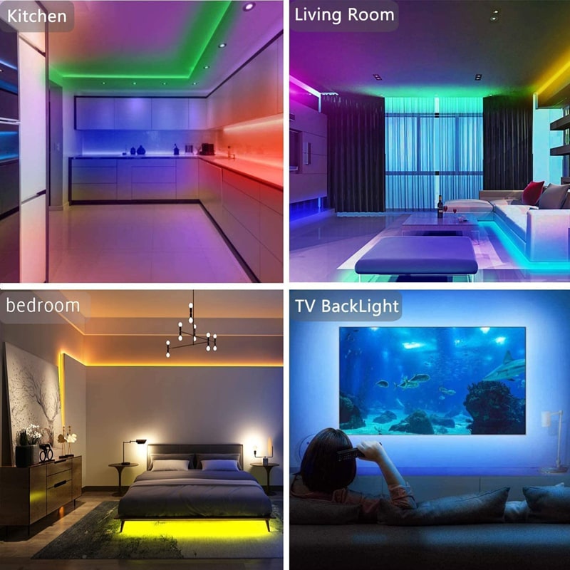 Flexibla RGB-LED-lampor med färgskiftning, fjärrkontroll och självhäftande tejp