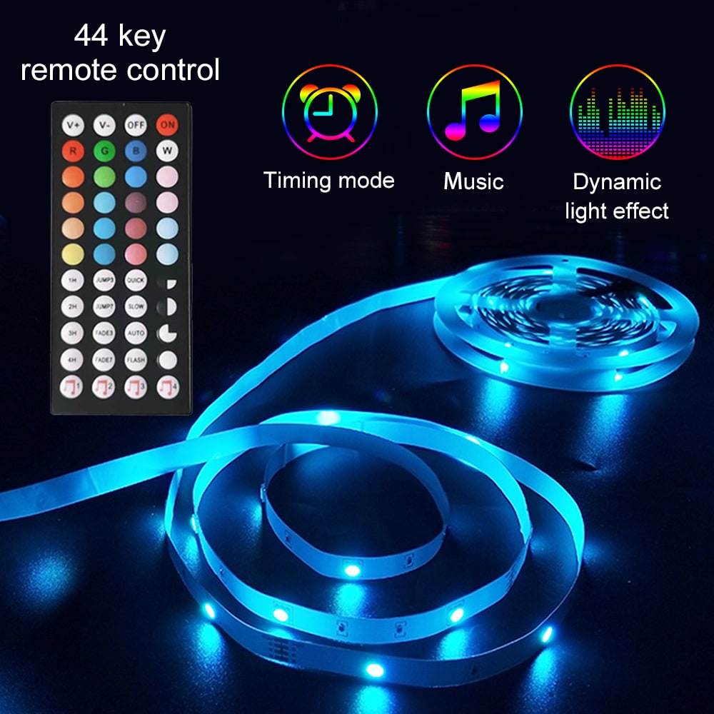 Flexibla RGB-LED-lampor med färgskiftning, fjärrkontroll och självhäftande tejp