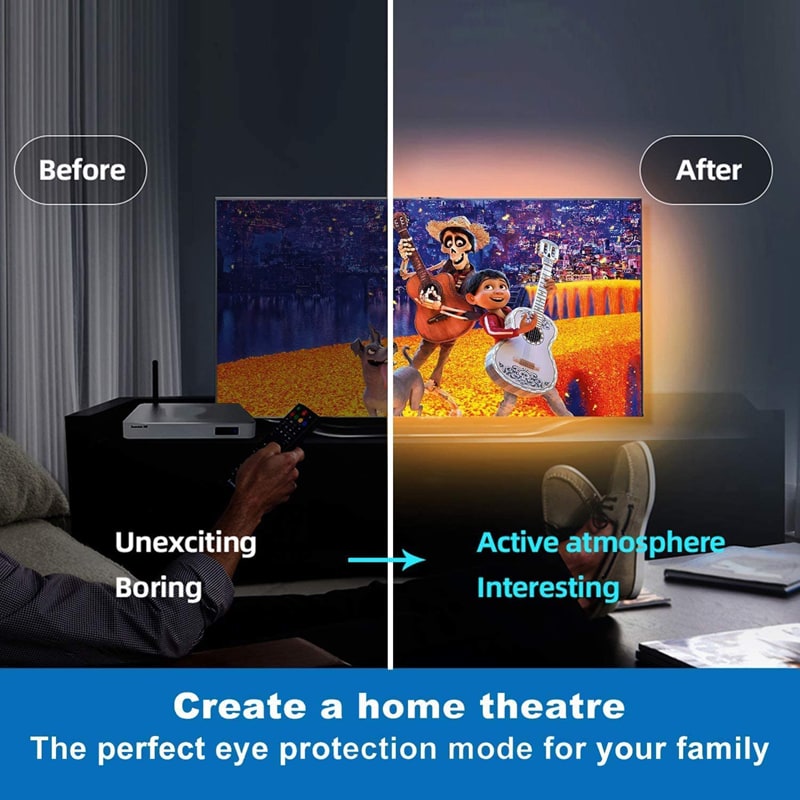 Flexibla RGB-LED-lampor med färgskiftning, fjärrkontroll och självhäftande tejp