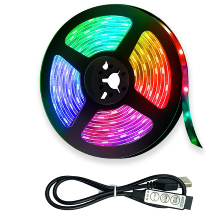 USB-táplálású RGB LED-szalagfény, rugalmas kialakítással, távirányítóval és színváltó funkcióval