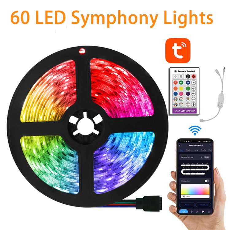 Intelligens, szabályozható RGB LED-szalag, alkalmazással vezérelhető távirányítóval, hajlékony