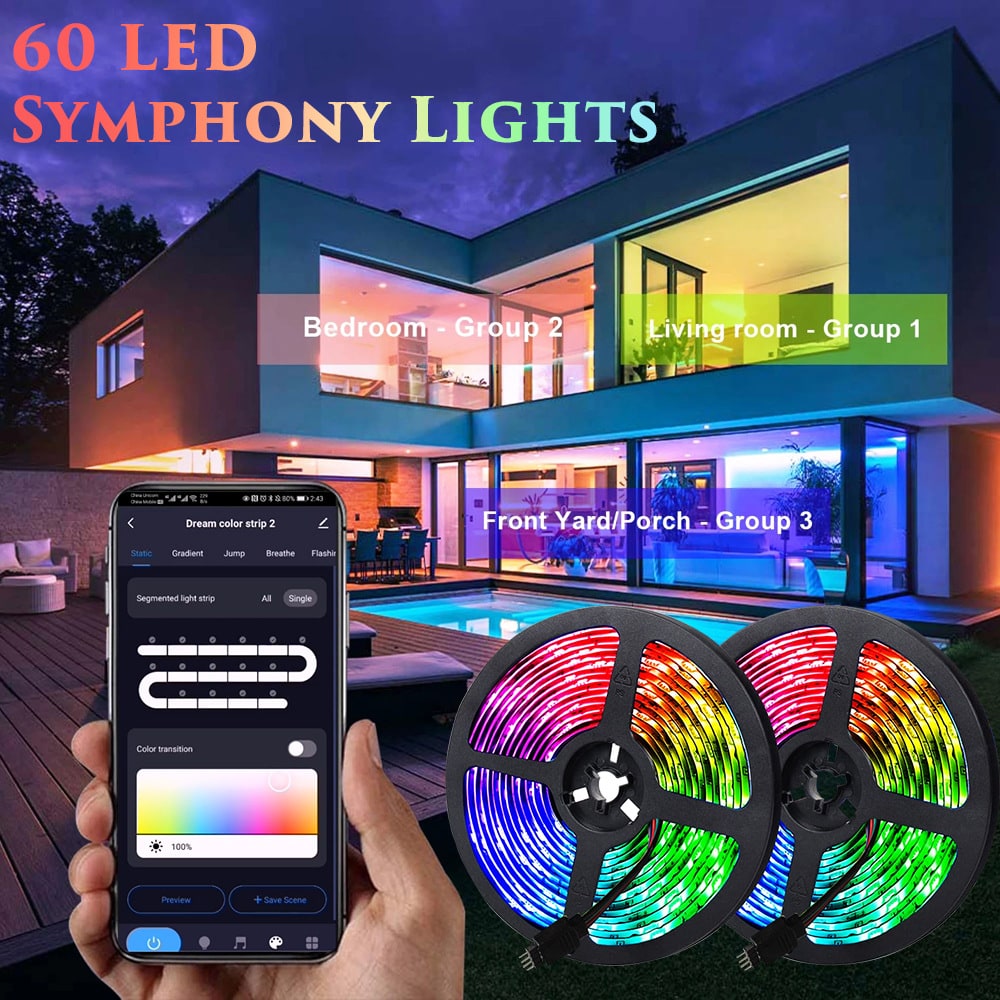 Intelligens, szabályozható RGB LED-szalag, alkalmazással vezérelhető távirányítóval, hajlékony