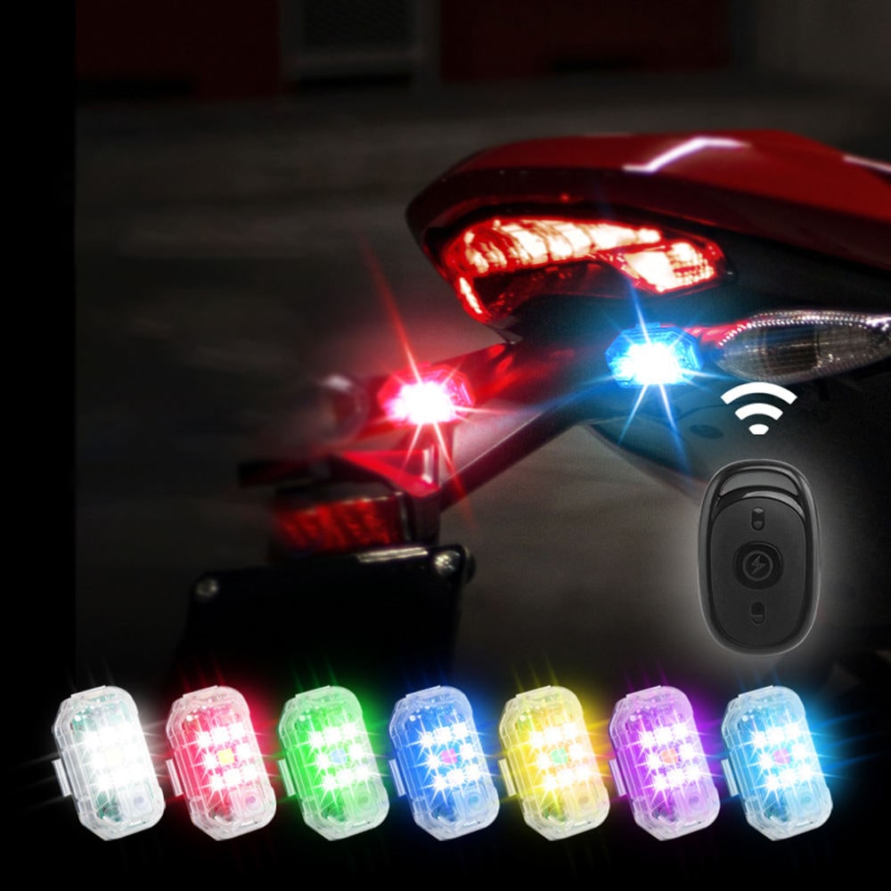Luz estroboscópica LED impermeável recarregável, controlo remoto sem fios, sinalizador de aviso para motociclos