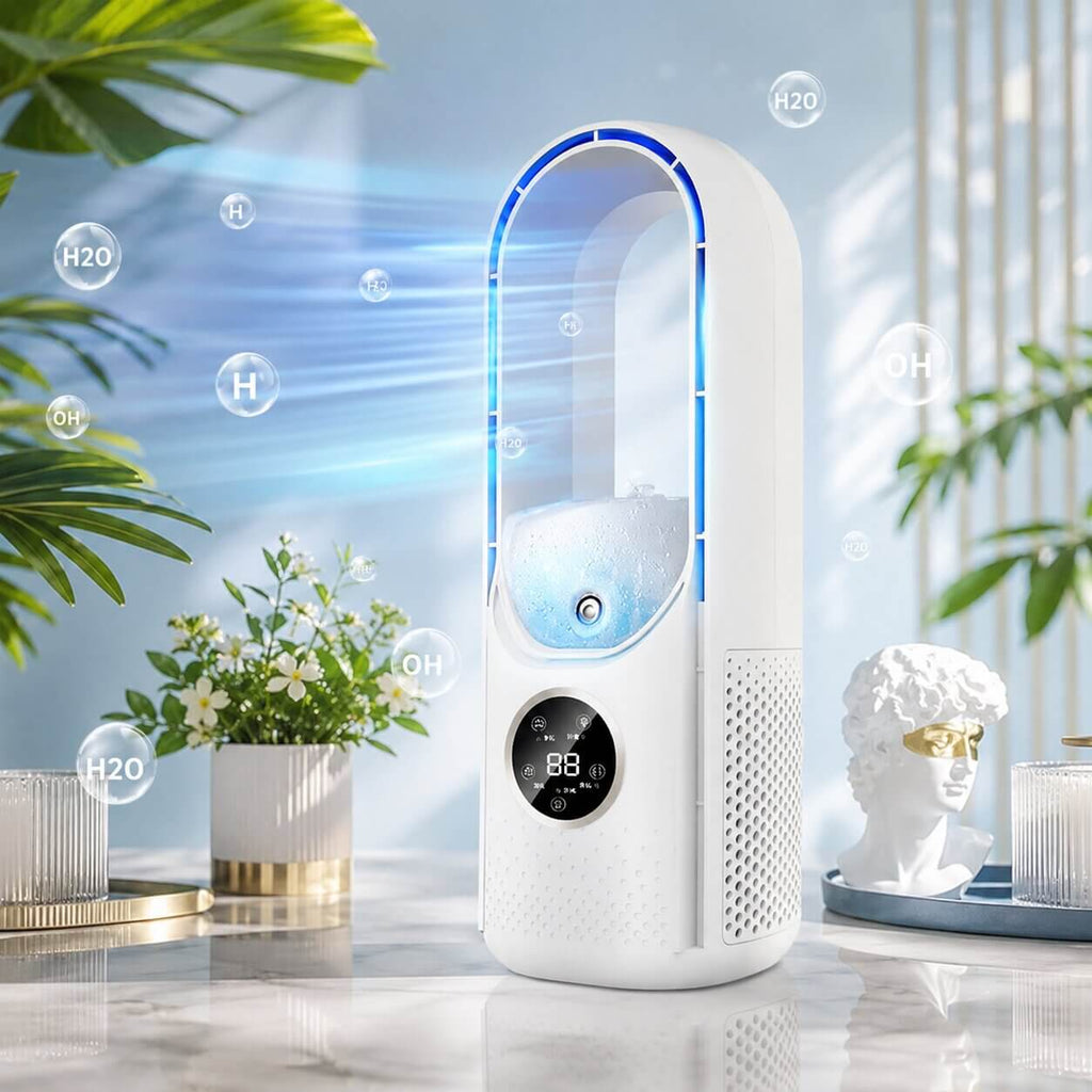 Ventilador de torre portátil sin aspas - Flujo de aire ajustable y enfriamiento silencioso