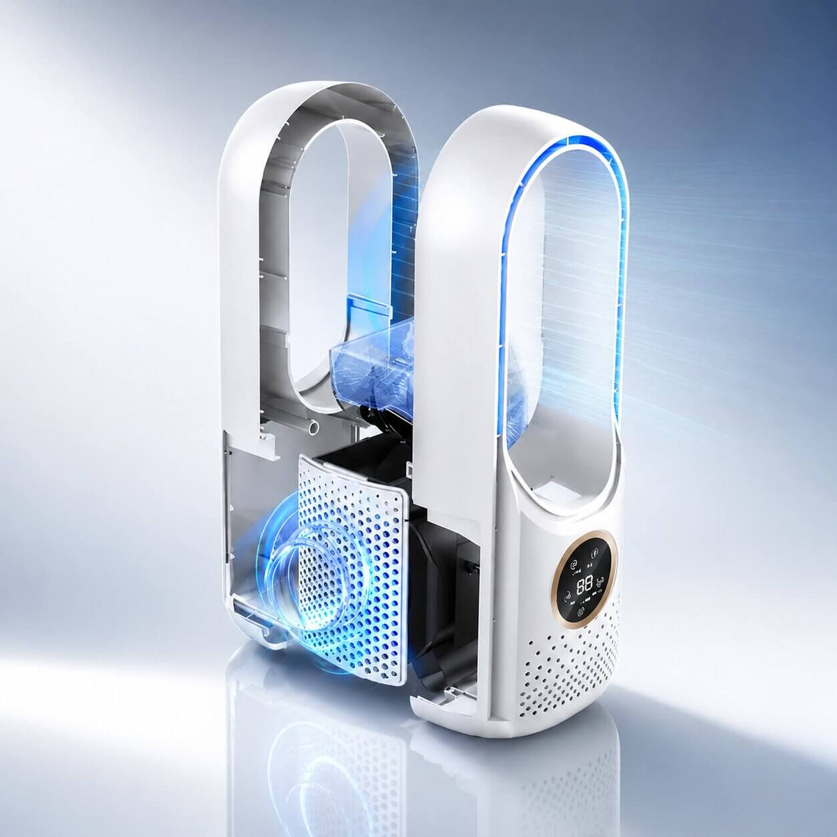 Ventilador de torre portátil sin aspas - Flujo de aire ajustable y enfriamiento silencioso