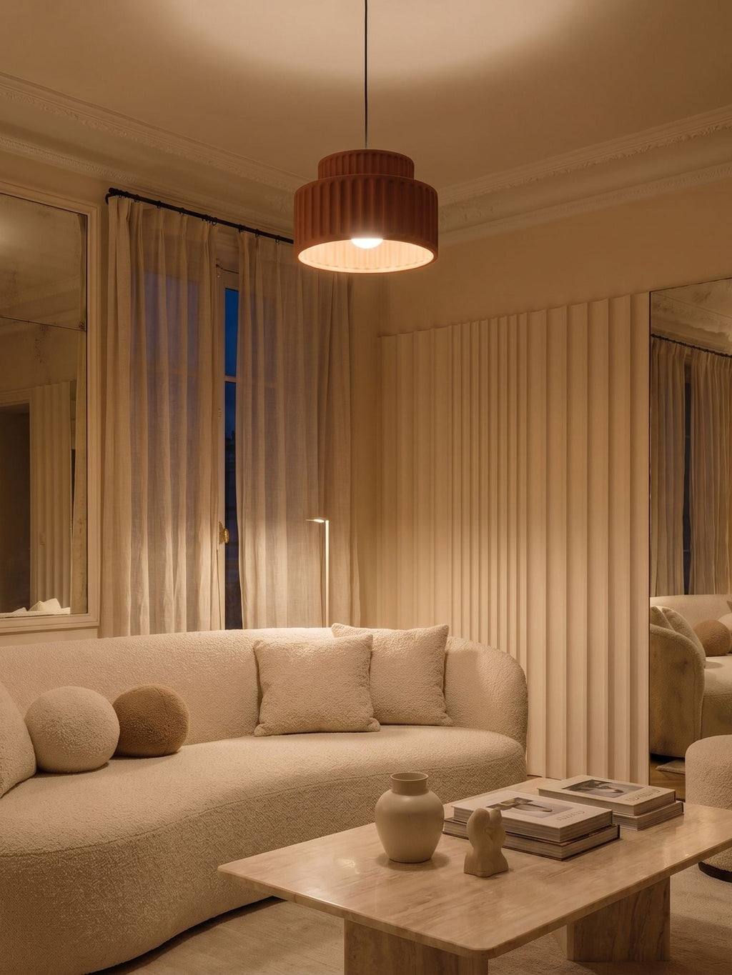Fluted Resin Drum Pendant Light, Nordic Minimalist Textured Shade