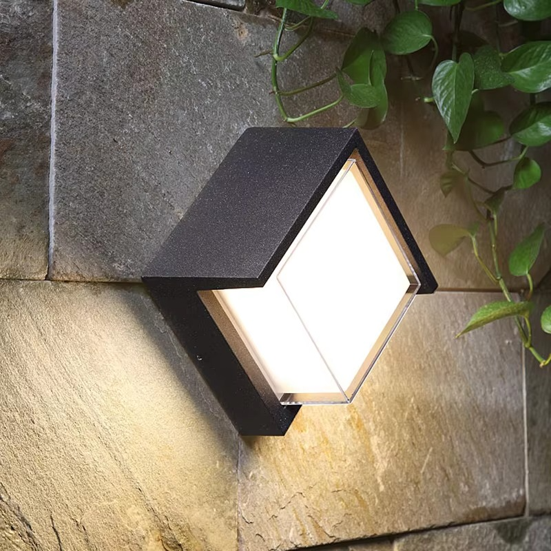 Moderne geometrische LED-buitenwandlamp met bewegingssensor, armatuur voor buiten