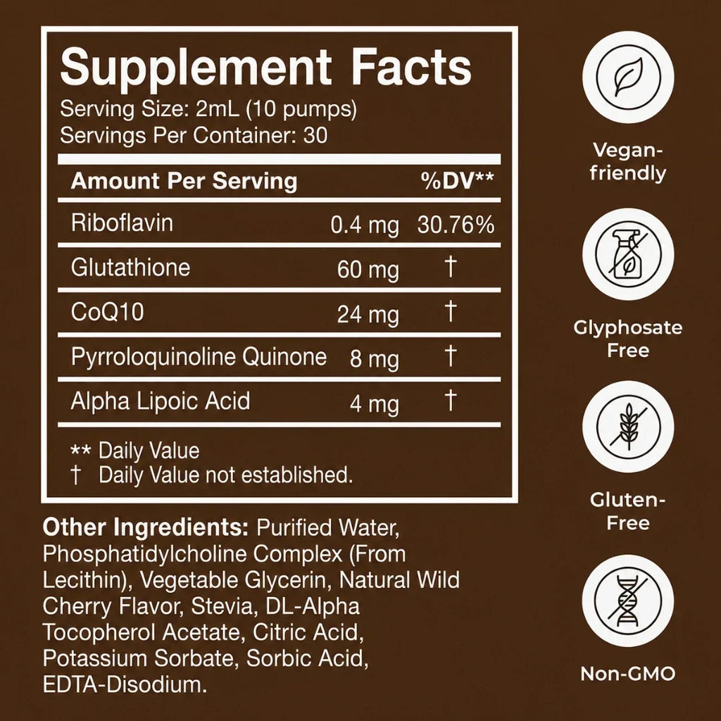 Glutation liposomal lichid — CoQ10, PQQ, susținere antioxidantă