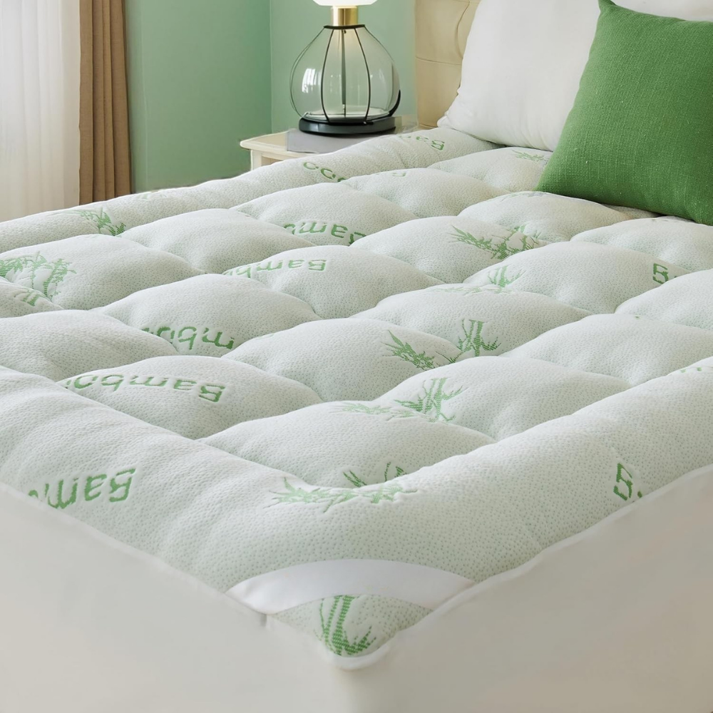 Waterproof Bamboo Mattress Topper Pad, Quilted Pillowtop, Elastic Straps