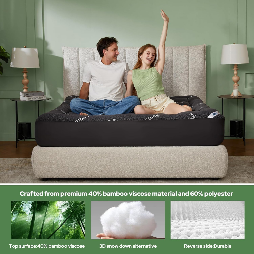 Waterproof Bamboo Mattress Topper Pad, Quilted Pillowtop, Elastic Straps