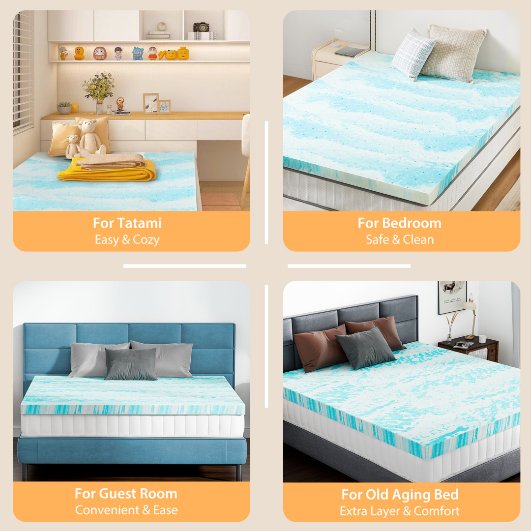Cooling Gel Memory Foam Mattress Topper Pressure Relief Twin Queen Bed