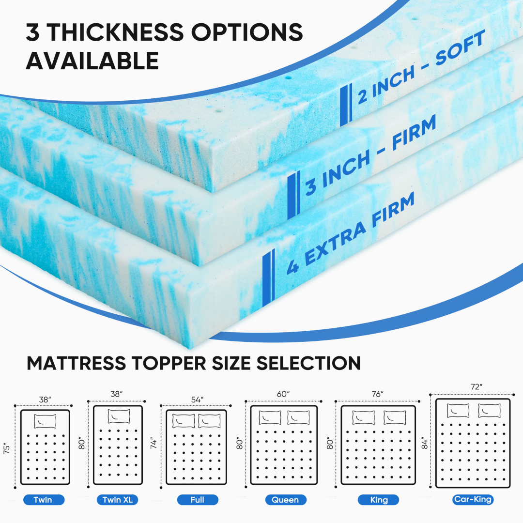 Cooling Gel Memory Foam Mattress Topper Pressure Relief Twin Queen Bed