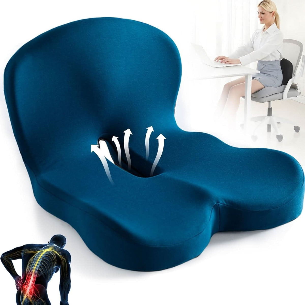 Ergonomikus memóriahabos ülőpárna formázott deréktámasszal és csúszásmentes alappal