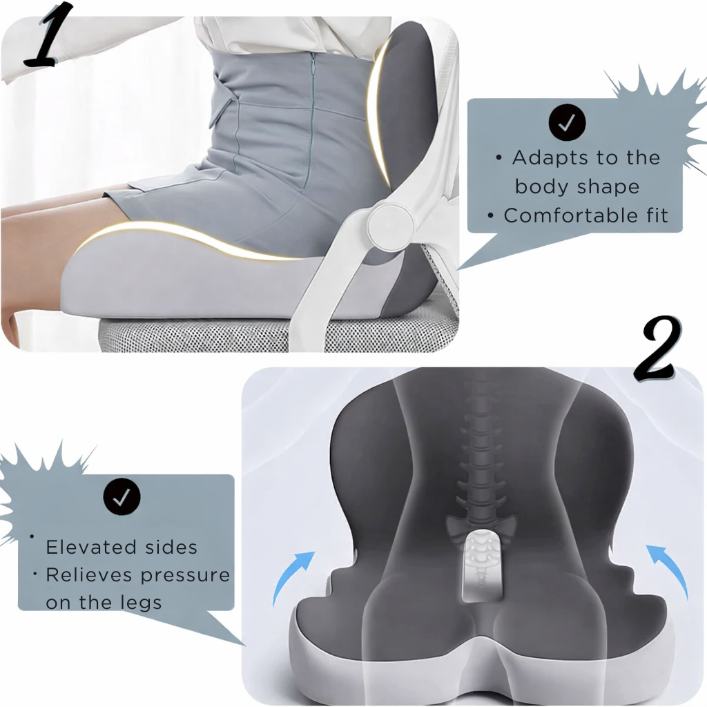 Ergonomikus memóriahabos ülőpárna formázott deréktámasszal és csúszásmentes alappal