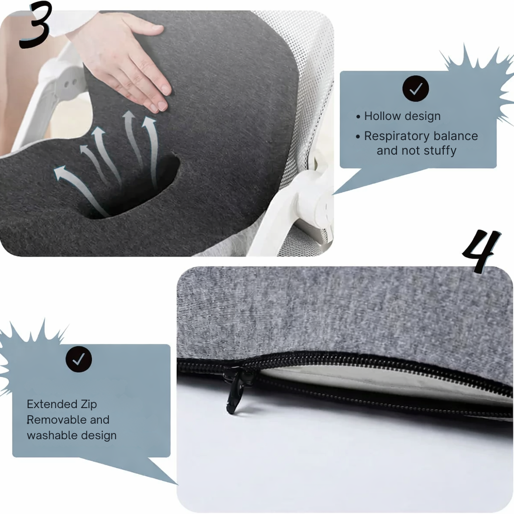 Ergonomikus memóriahabos ülőpárna formázott deréktámasszal és csúszásmentes alappal