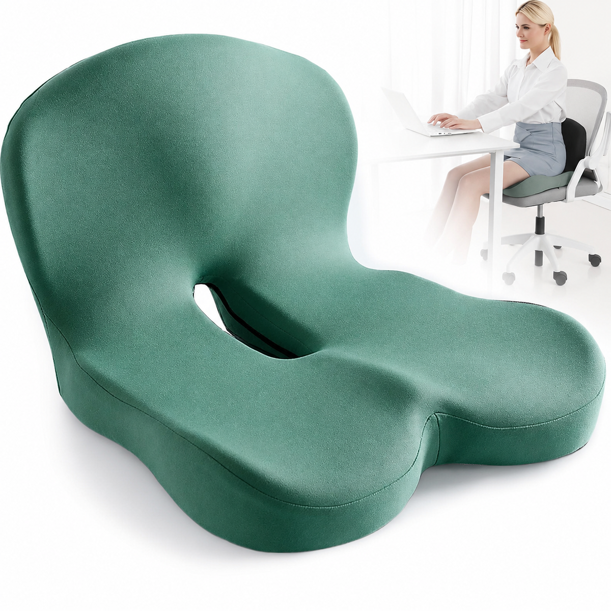 Ergonomikus memóriahabos ülőpárna formázott deréktámasszal és csúszásmentes alappal