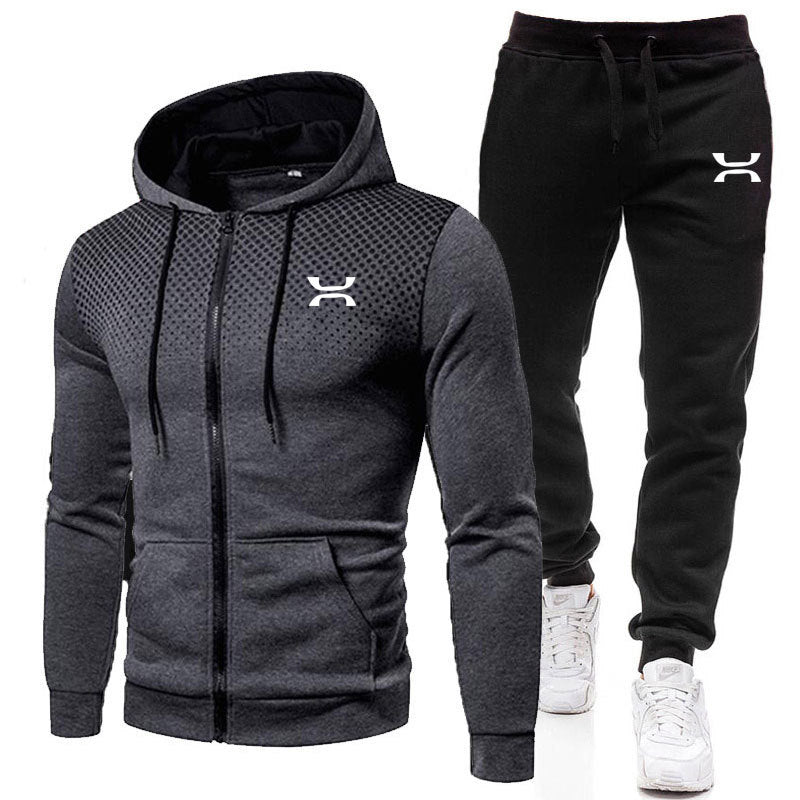 Men's Two-Piece Athletic Comfort Tracksuit With Zip Hoodie
