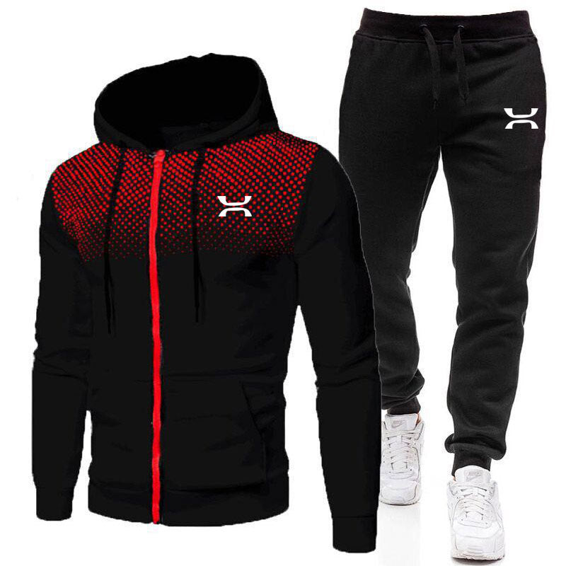 Men's Two-Piece Athletic Comfort Tracksuit With Zip Hoodie
