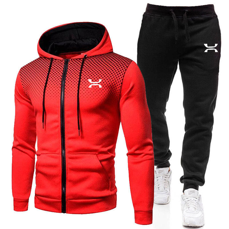 Men's Two-Piece Athletic Comfort Tracksuit With Zip Hoodie