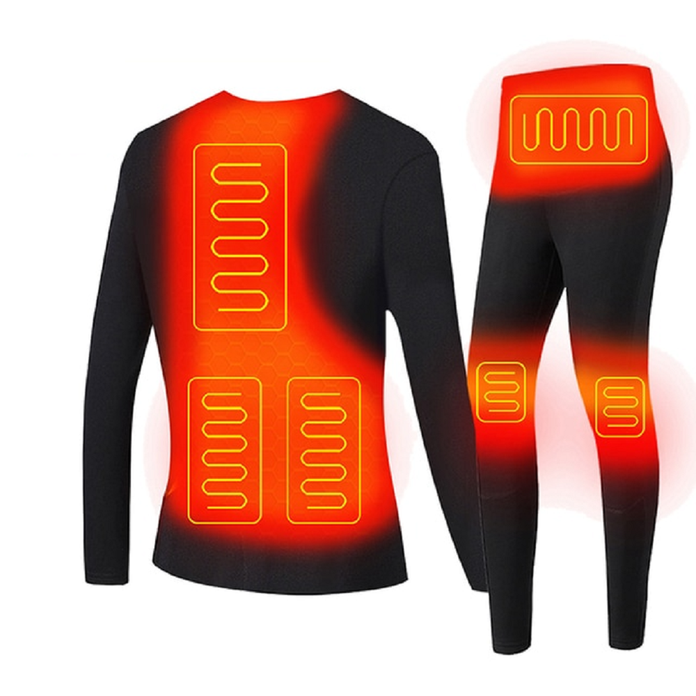 Conjunto de roupa interior térmica comprida aquecida para homem, alimentação USB, costuras planas