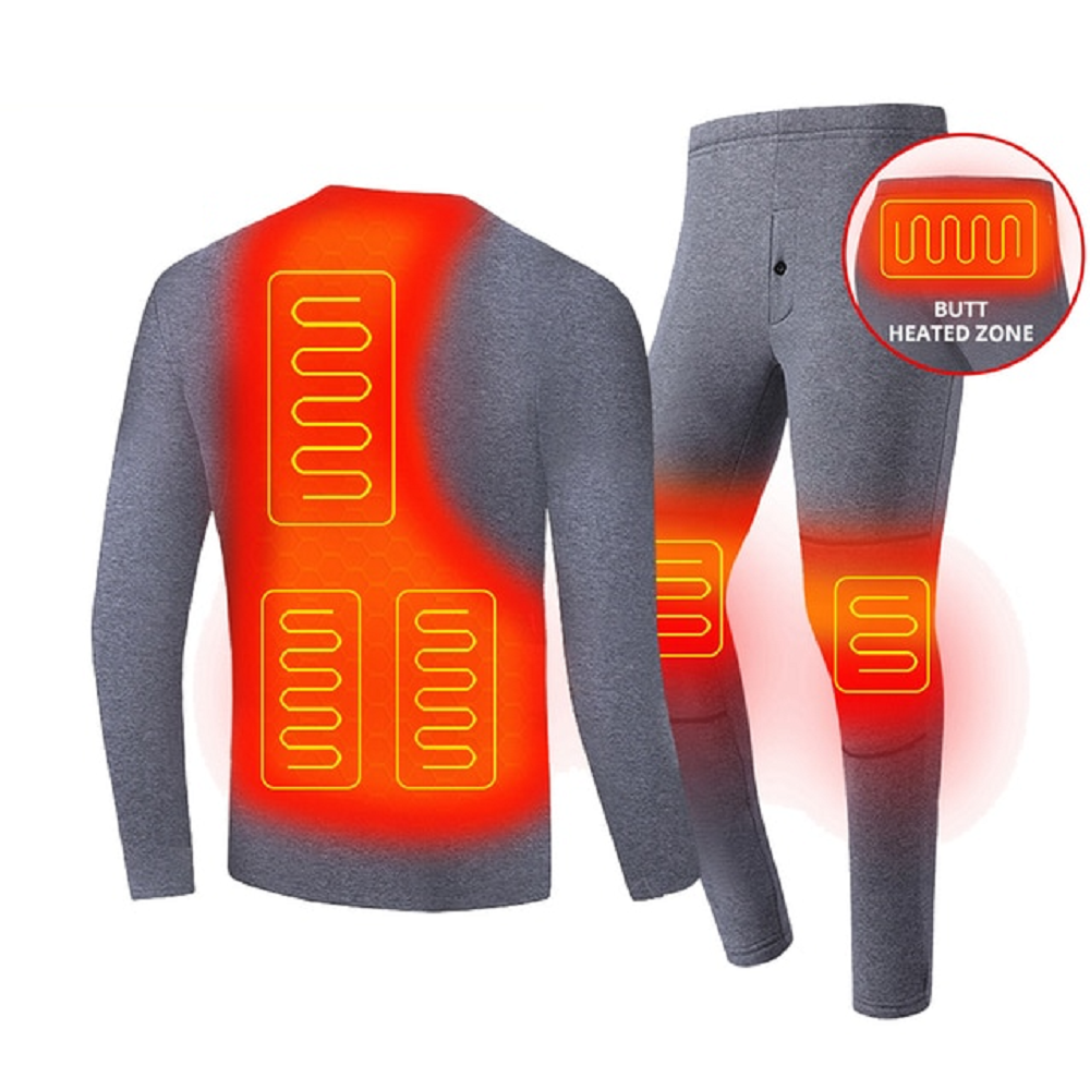 Conjunto de roupa interior térmica comprida aquecida para homem, alimentação USB, costuras planas
