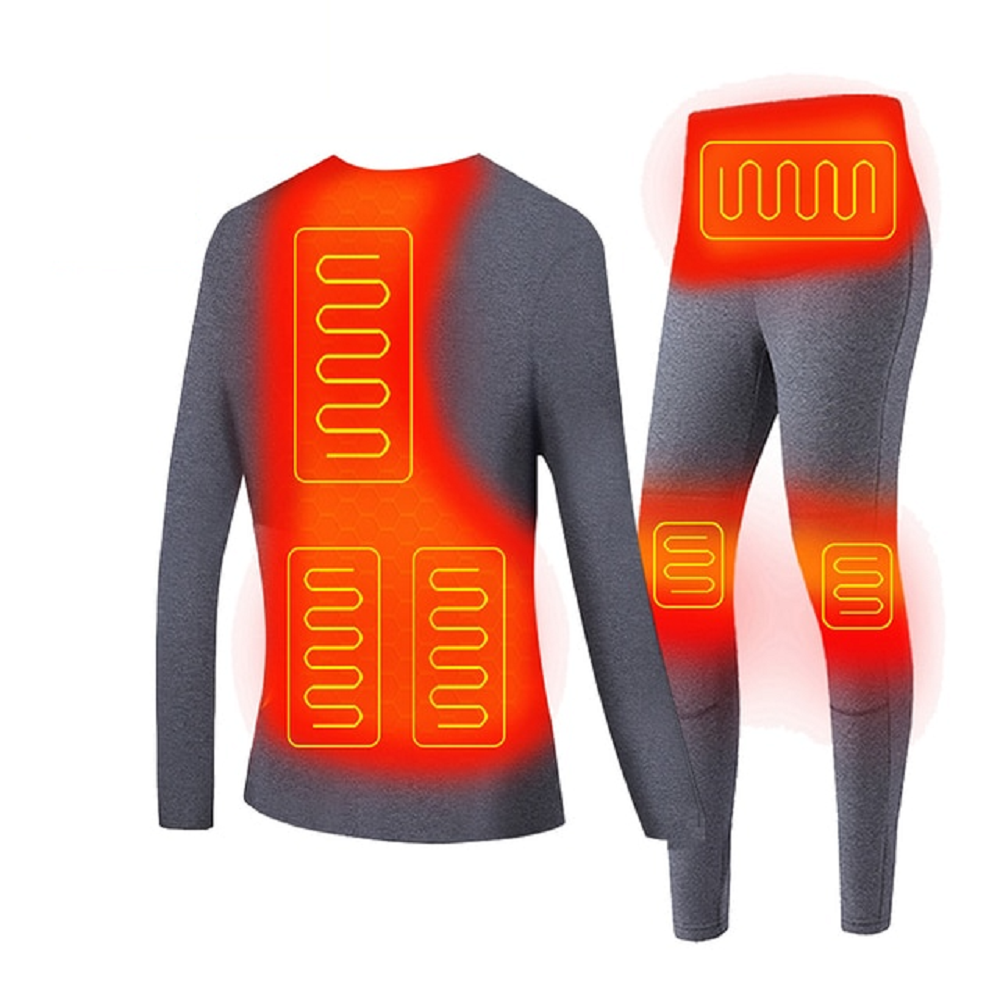 Conjunto de roupa interior térmica comprida aquecida para homem, alimentação USB, costuras planas