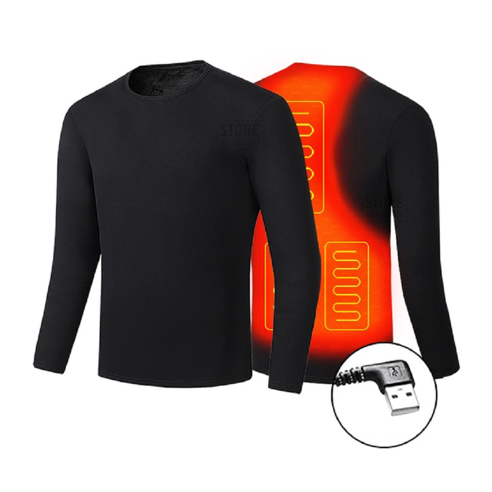 Conjunto de roupa interior térmica comprida aquecida para homem, alimentação USB, costuras planas