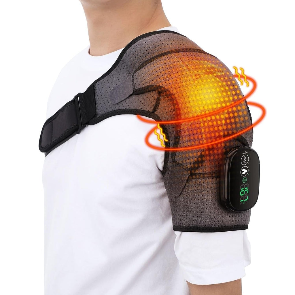 Men's Rechargeable Shoulder Heating Pad, Vibration Massage, Adjustable Warmth