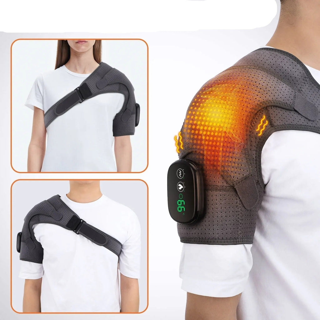 Men's Rechargeable Shoulder Heating Pad, Vibration Massage, Adjustable Warmth