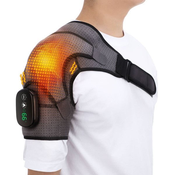 Men's Rechargeable Shoulder Heating Pad, Vibration Massage, Adjustable Warmth