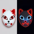 Férfi LED-es kitsune rókamaszk, világító japán démonos kialakítás, izzó kék szemek