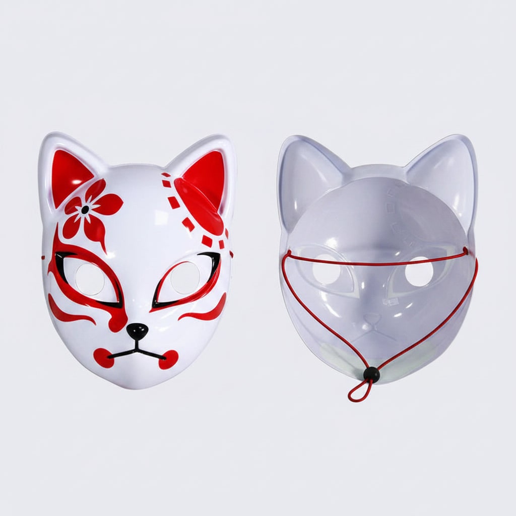Férfi LED-es kitsune rókamaszk, világító japán démonos kialakítás, izzó kék szemek
