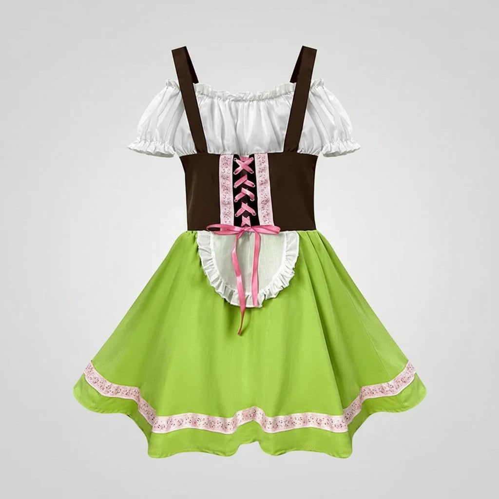 Halloween-lederhosen-sett for menn - fastsydde seler, korsett med snøring, hvit bluse