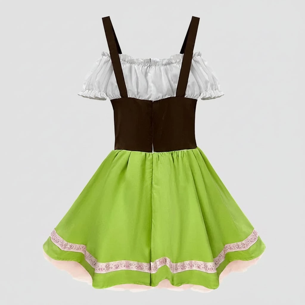 Halloween-lederhosen-sett for menn - fastsydde seler, korsett med snøring, hvit bluse