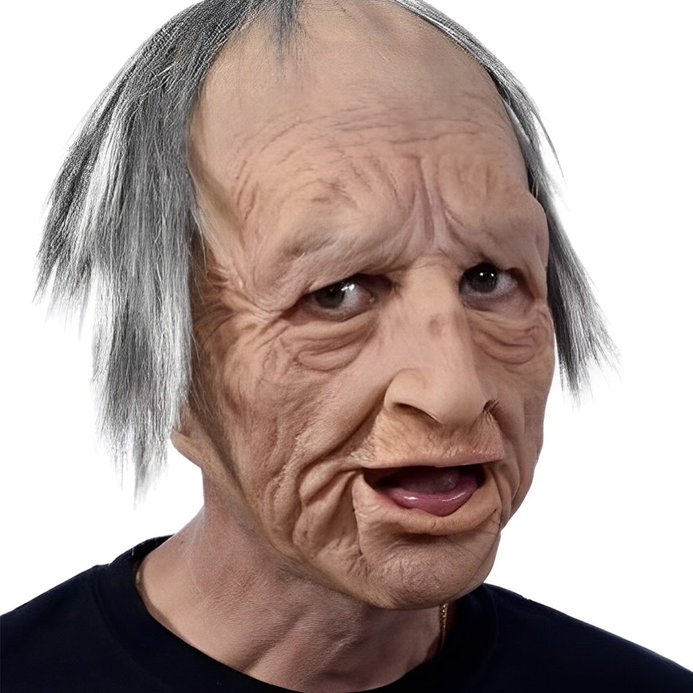 Mască realistă din silicon pentru tot capul, cu aspect de bătrân - păr facial și pieptar
