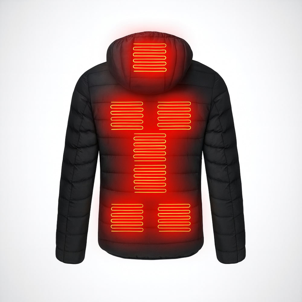 Men's Heated Puffer Winter Jacket, Adjustable Temperature Control And Built-In Hood