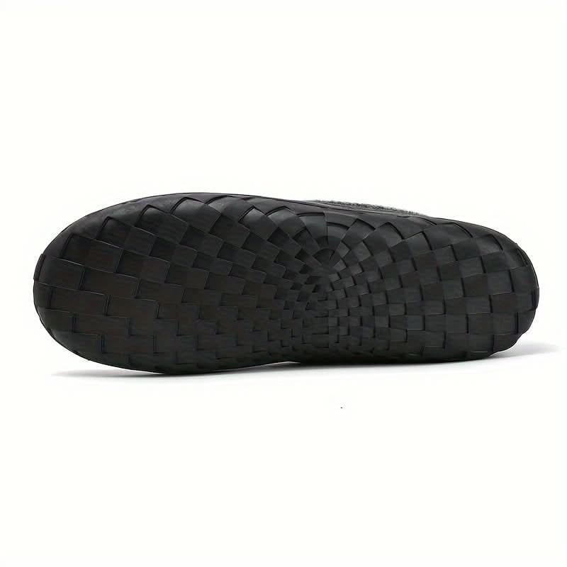 Warm Men's Suede Moccasin Slippers — Slip-On Design, Fleece Lining, Rubber Sole