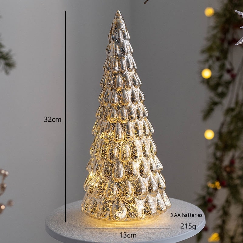 Árbol de Navidad de cristal para sobremesa con iluminación integrada, bombillas LED y estrella en la parte superior