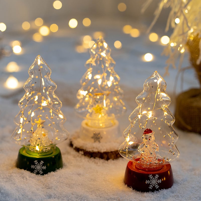 Árbol de Navidad de cristal para sobremesa con iluminación integrada, bombillas LED y estrella en la parte superior