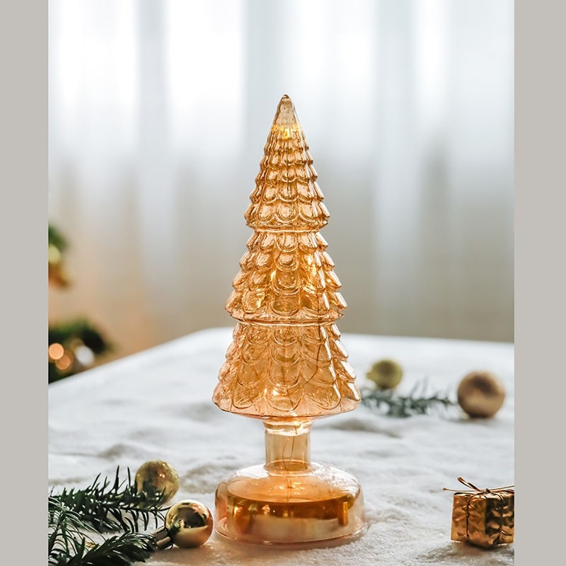 Árbol de Navidad de cristal para sobremesa con iluminación integrada, bombillas LED y estrella en la parte superior