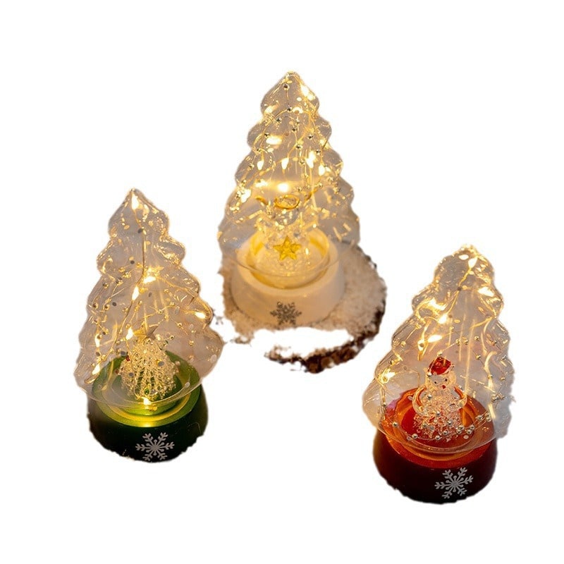 Árbol de Navidad de cristal para sobremesa con iluminación integrada, bombillas LED y estrella en la parte superior