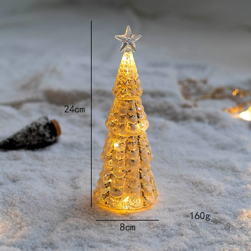 Árbol de Navidad de cristal para sobremesa con iluminación integrada, bombillas LED y estrella en la parte superior