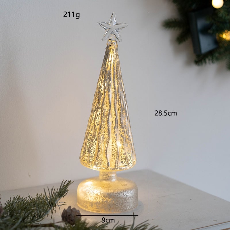 Árbol de Navidad de cristal para sobremesa con iluminación integrada, bombillas LED y estrella en la parte superior